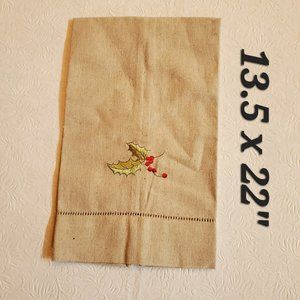 Linen Christmas Holiday Decorative Holly Berry Kitchen Towel